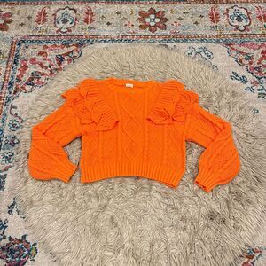 POL bright orange ruffled sweater small